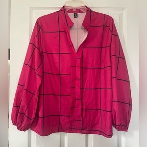 Emery Rose plus windowpane print lantern sleeve blouse